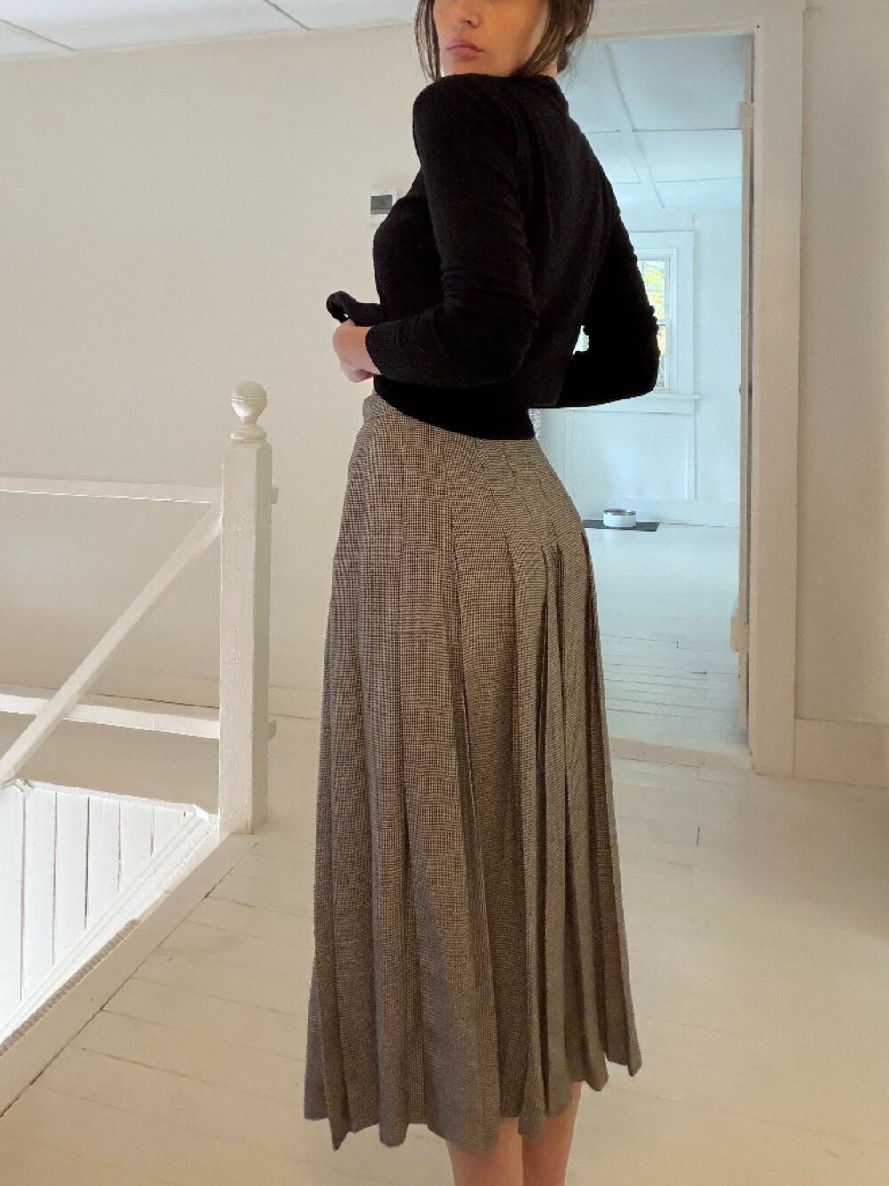 Christian Dior The Suit Vintage 80s Houndstooth Pleated Midi Skirt Size 6